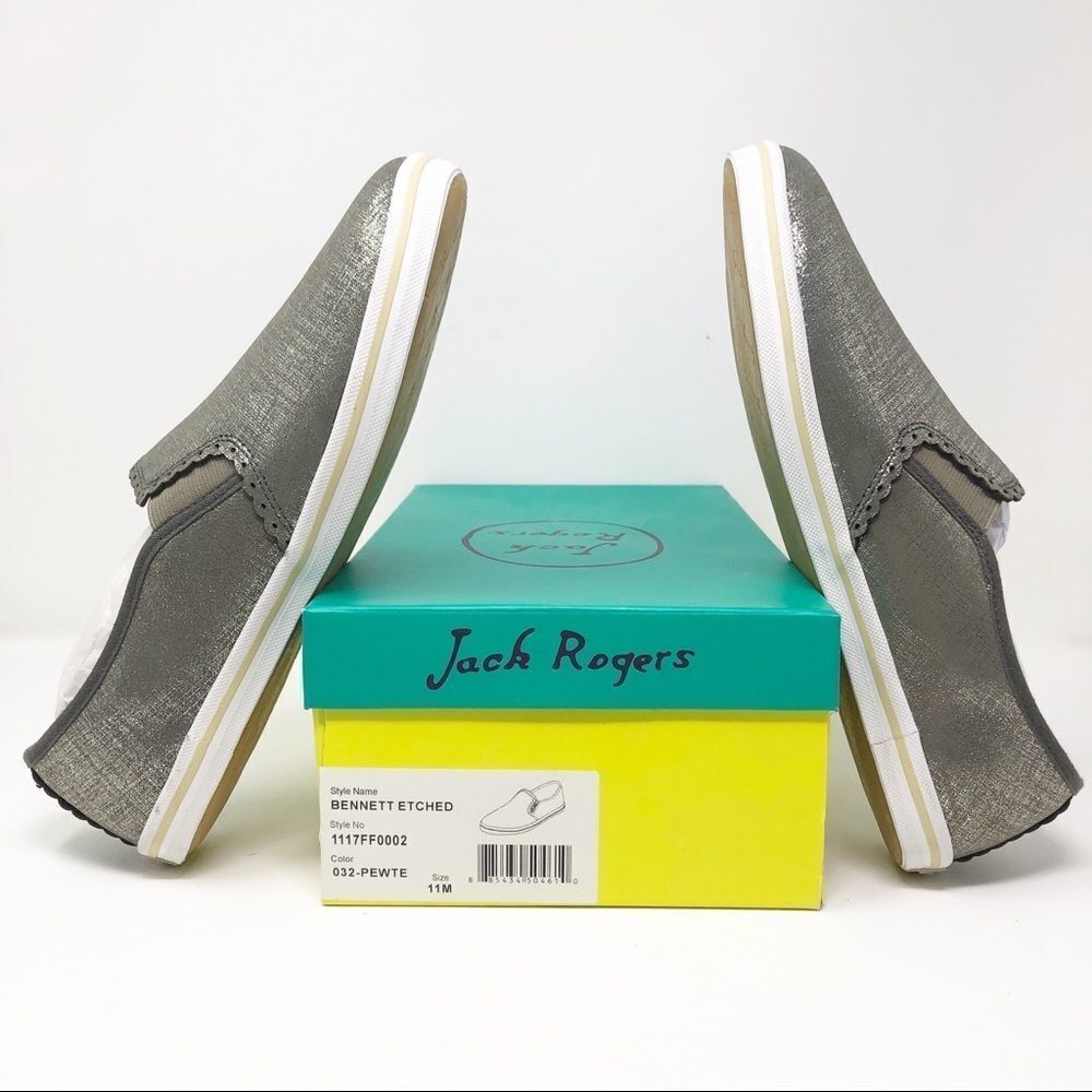 Jack Rogers NIB Bennett Etched Pewter slip-ons, 11